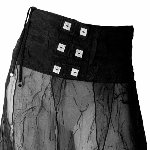 French Designer Biche de Bère vintage tiered/crinkled/plissé sheer maxi skirt - Picture 2 of 13